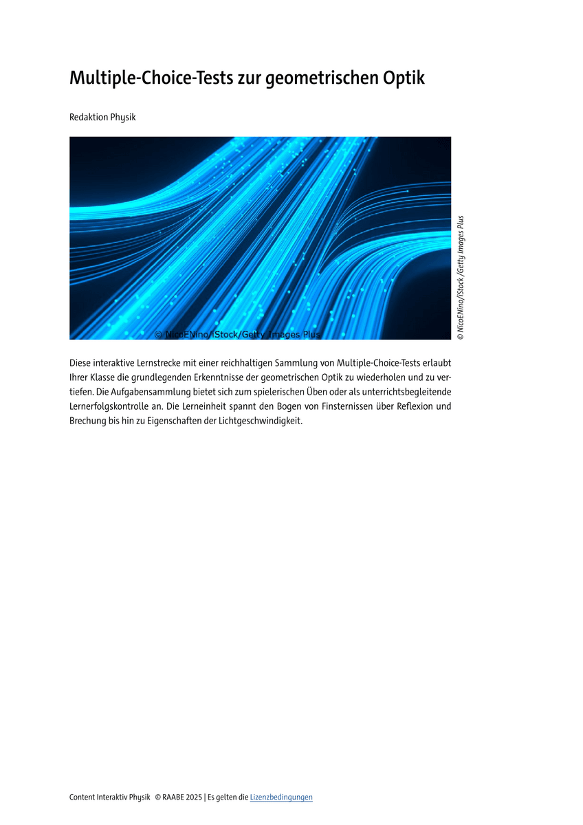 Multiple-Choice-Tests zur geometrischen Optik