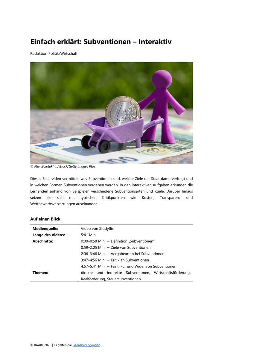 Einfach erklärt: Subventionen