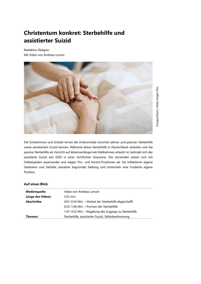 Christentum konkret: Sterbehilfe und assistierter Suizid