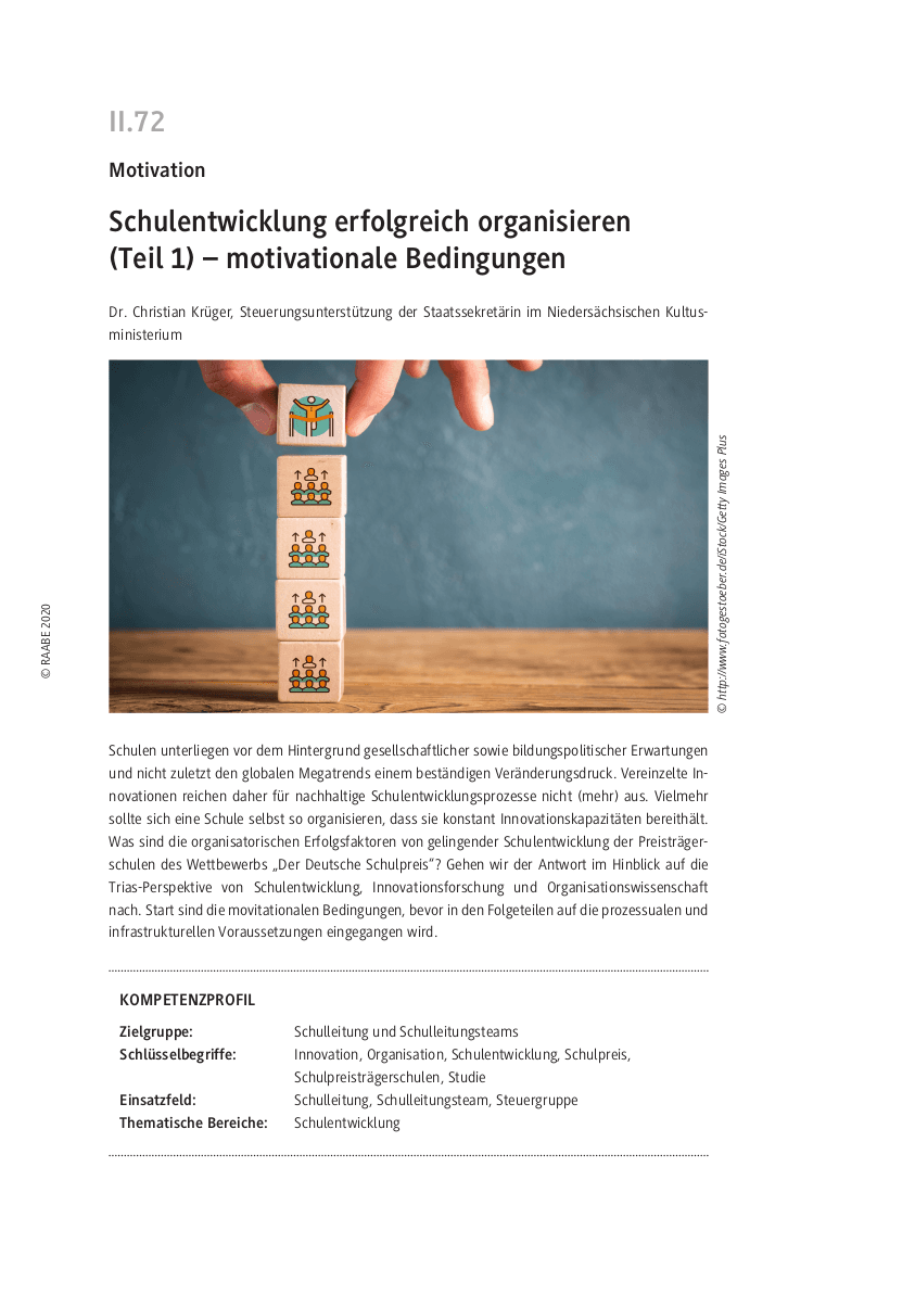 Motivationale Bedingungen für gelingende Schulentwicklung