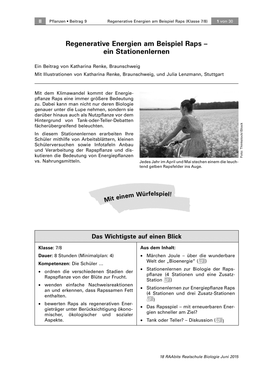 Regenerative Energien am Beispiel Raps