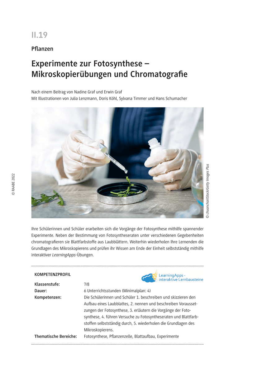 Experimente zur Fotosynthese