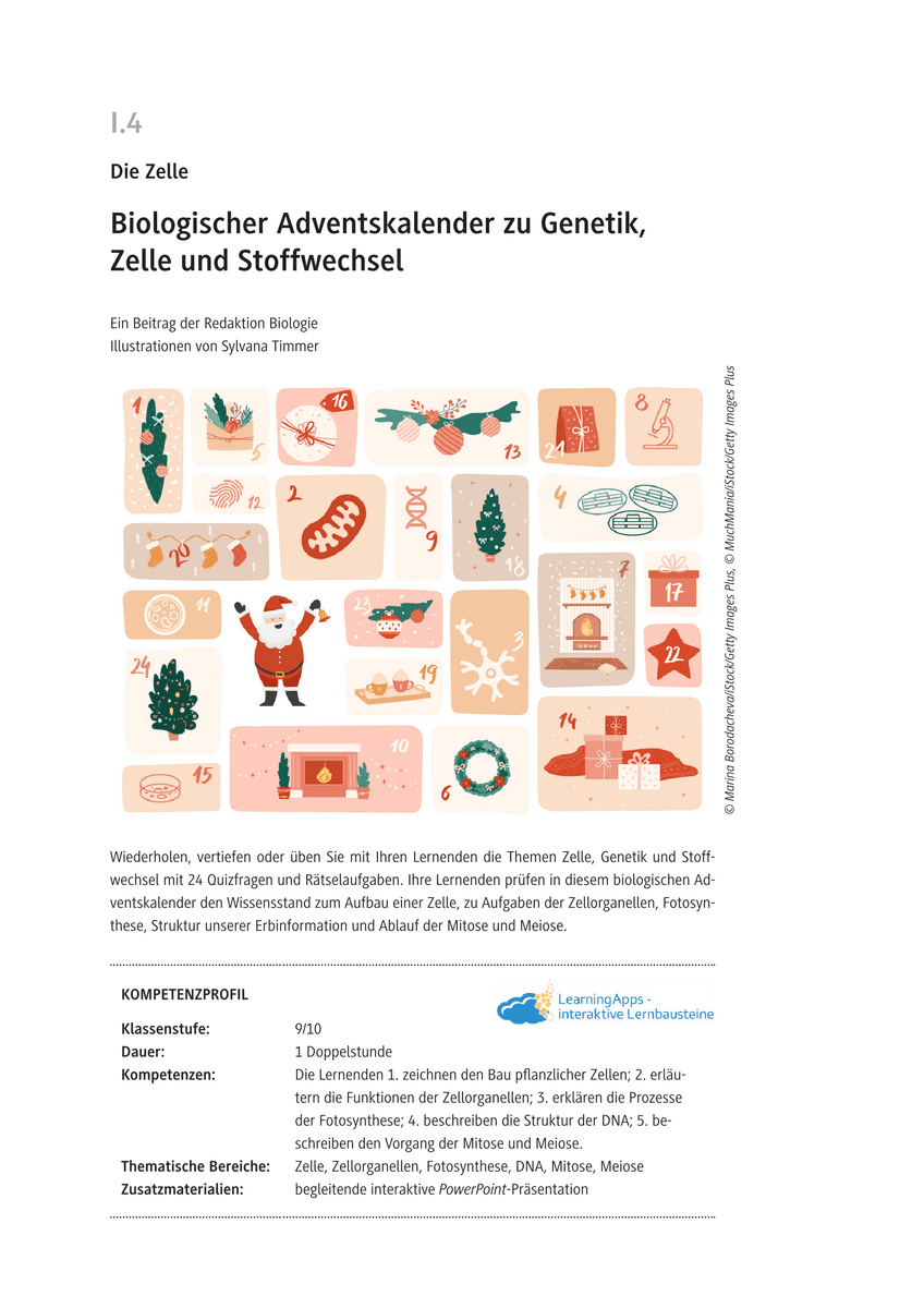 Biologischer Adventskalender zu Genetik, Zelle und Stoffwechsel