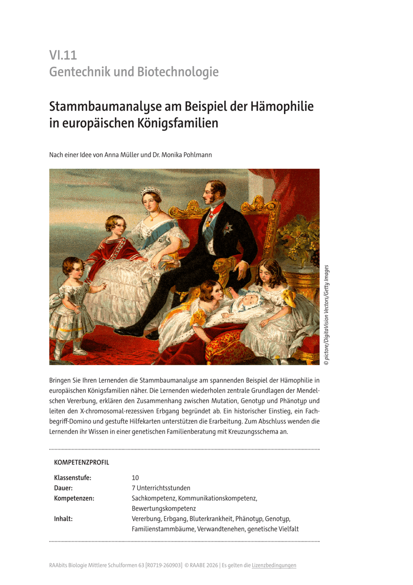 Stammbaumanalyse am Beispiel der Hämophilie in europäischen Königsfamilien