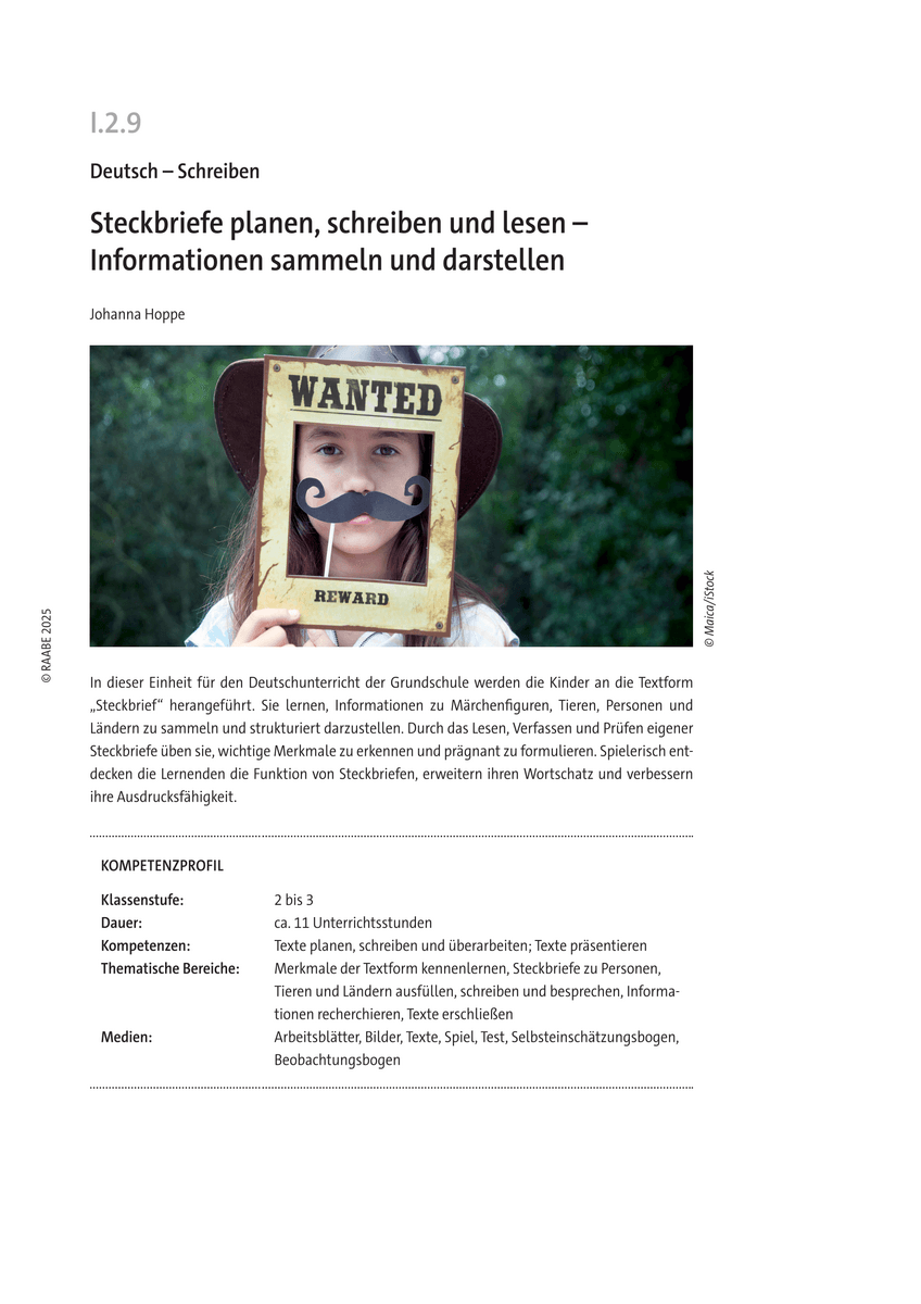 Steckbriefe planen, schreiben und lesen