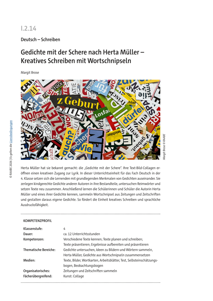 Gedichte mit der Schere nach Herta Müller