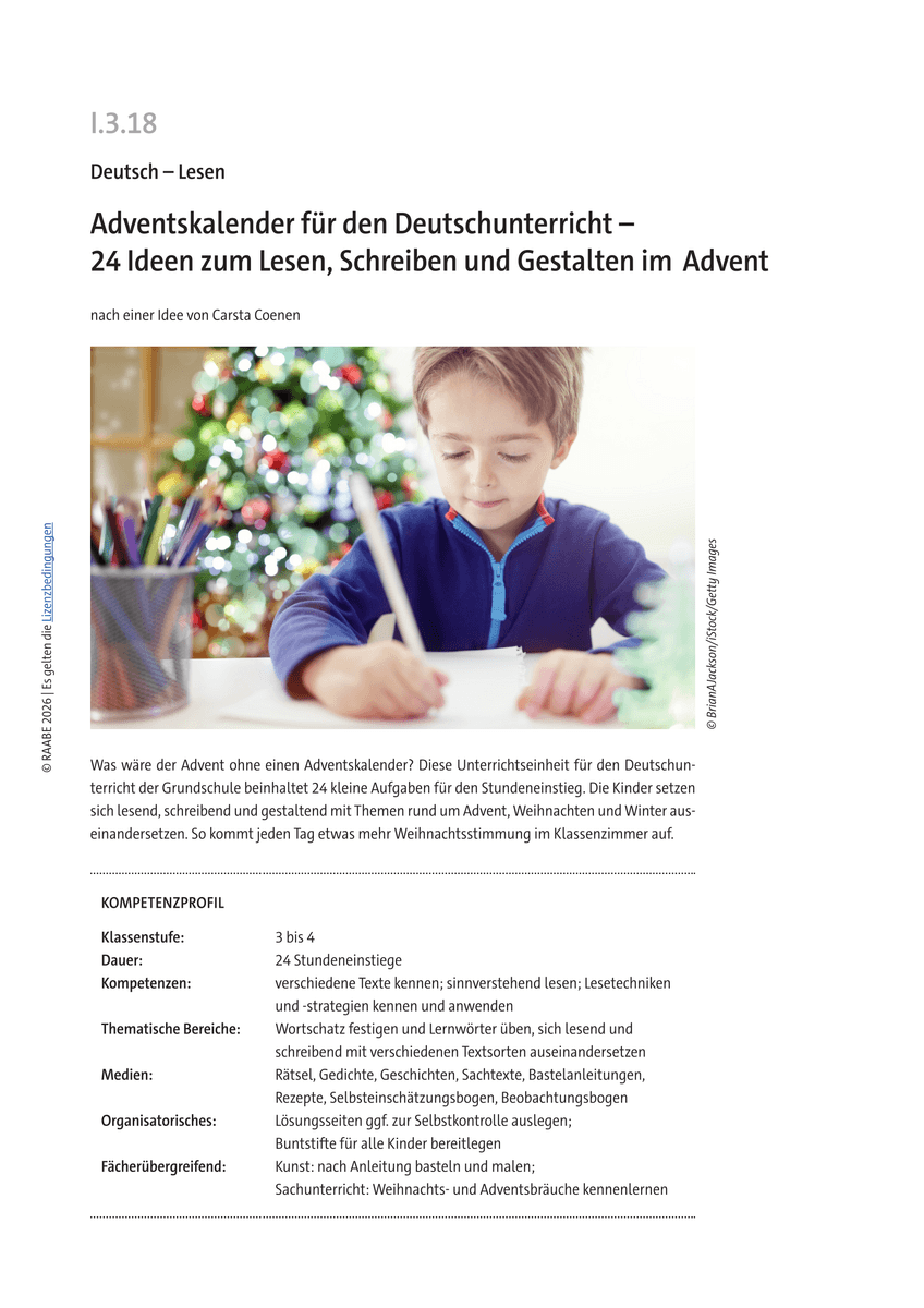 Adventskalender für den Deutschunterricht
