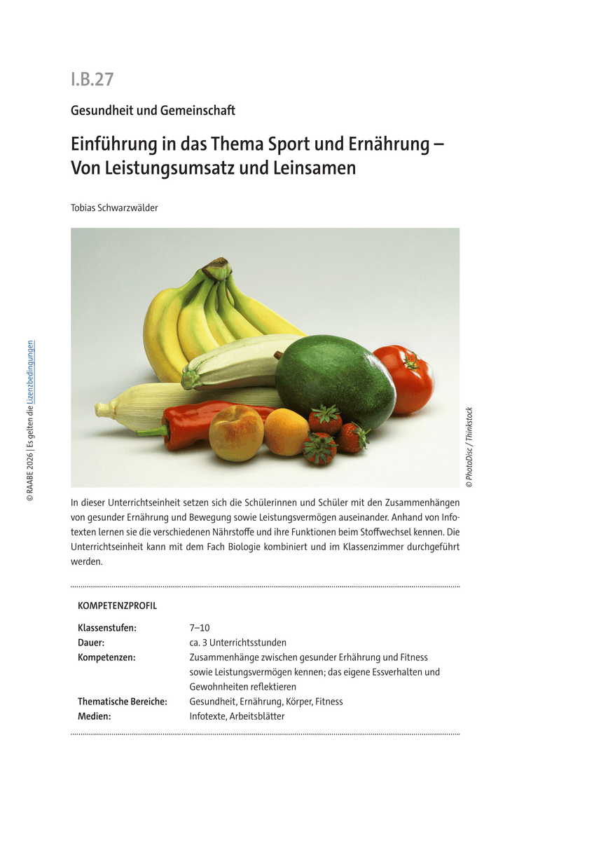 Einführung in das Thema Sport und Ernährung Einführung in das Thema Sport und Ernährung