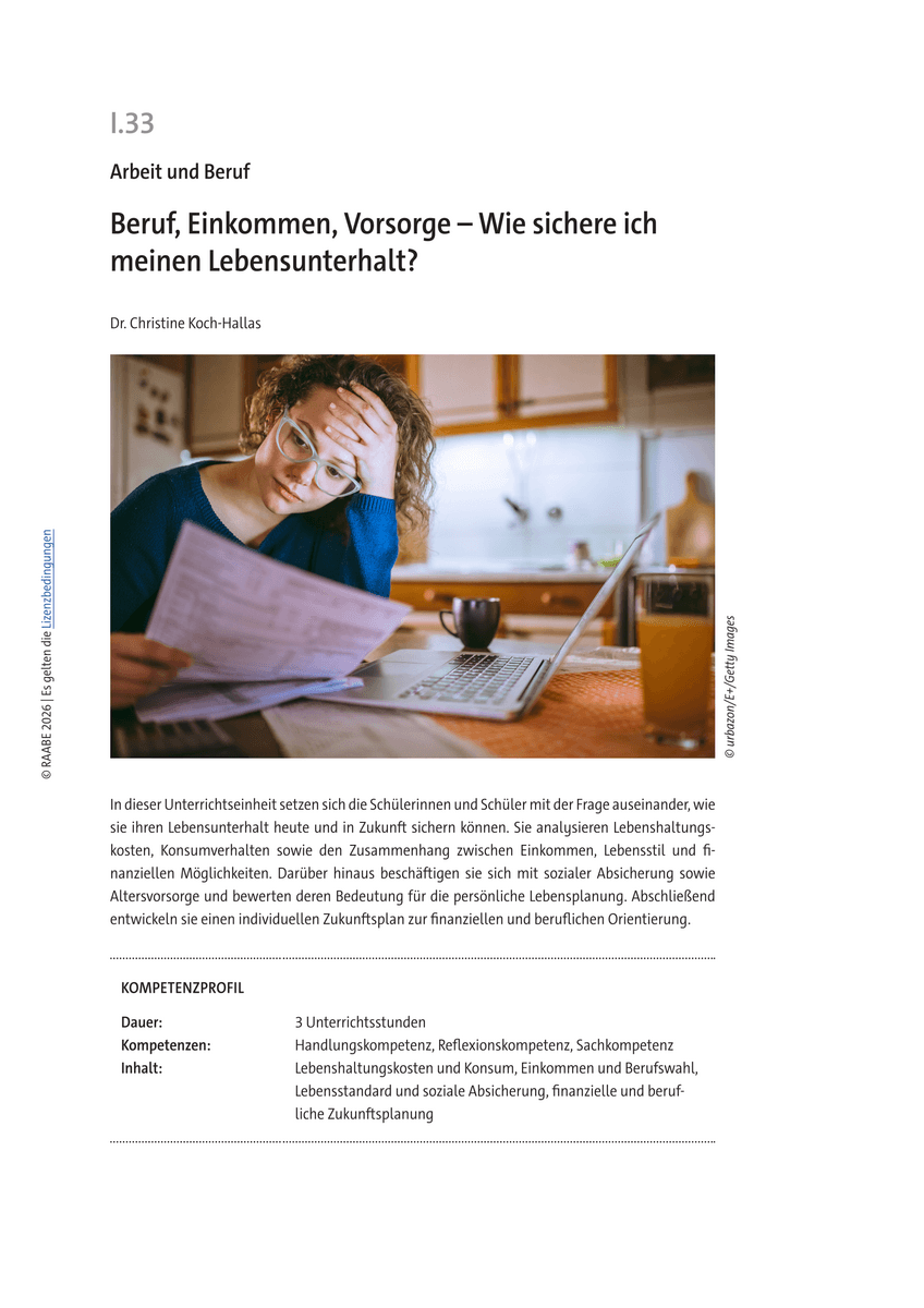 Beruf, Einkommen, Vorsorge Beruf, Einkommen, Vorsorge