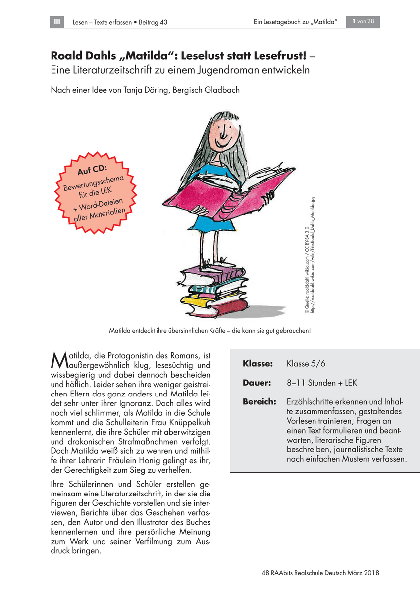 Roald Dahls „Matilda“: Leselust statt Lesefrust! Roald Dahls „Matilda“: Leselust statt Lesefrust!