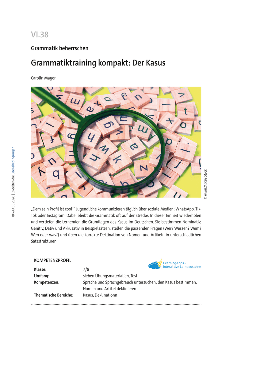 Grammatiktraining kompakt: Der Kasus Grammatiktraining kompakt: Der Kasus