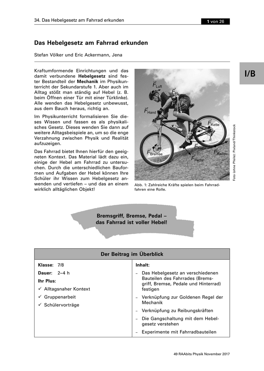 Das Hebelgesetz am Fahrrad erkunden Das Hebelgesetz am Fahrrad erkunden