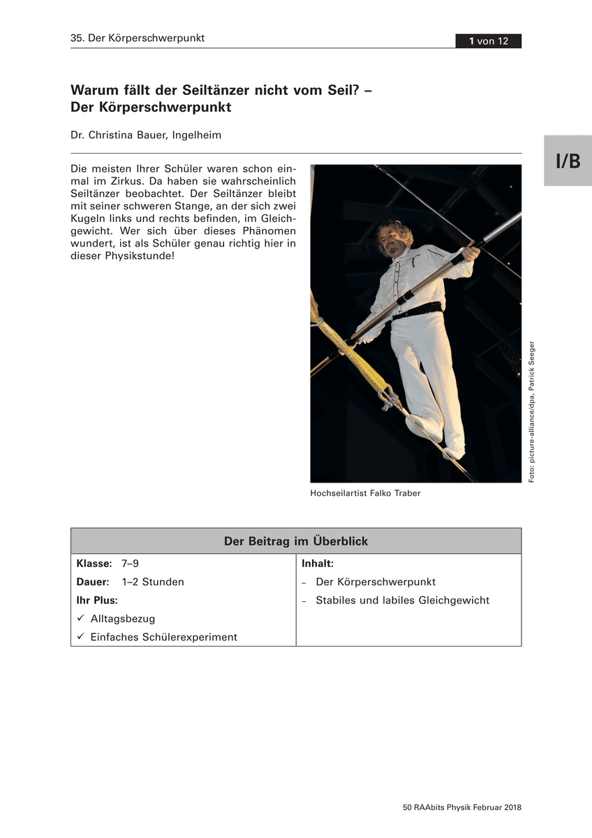 Warum fällt der Seiltänzer nicht vom Seil? Warum fällt der Seiltänzer nicht vom Seil?