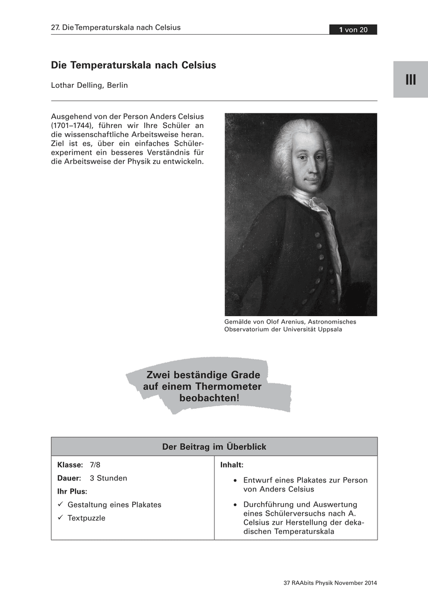 Die Temperaturskala nach Celsius Die Temperaturskala nach Celsius