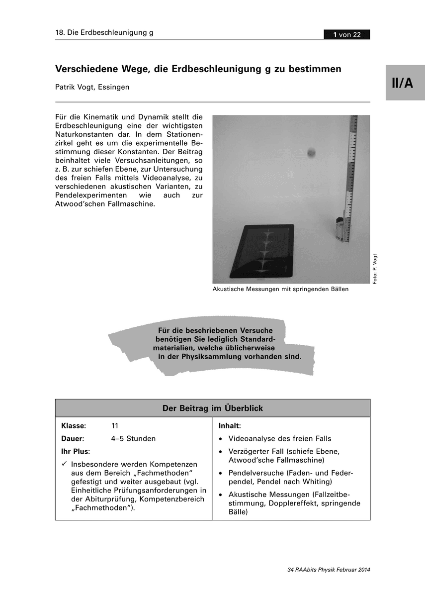 Verschiedene Wege, die Erdbeschleunigung g zu bestimmen Verschiedene Wege, die Erdbeschleunigung g zu bestimmen