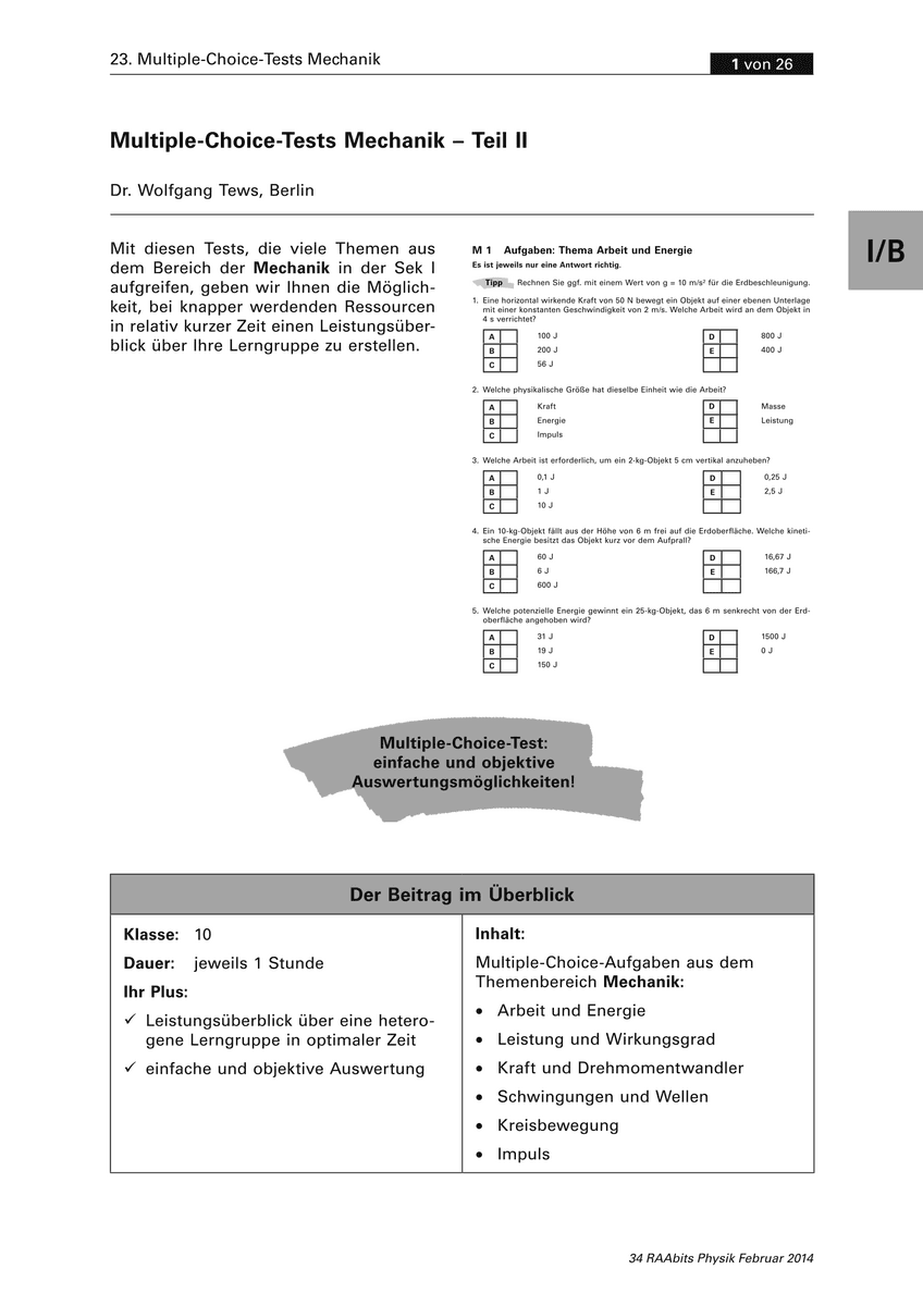 Multiple-Choice-Tests Mechanik Multiple-Choice-Tests Mechanik