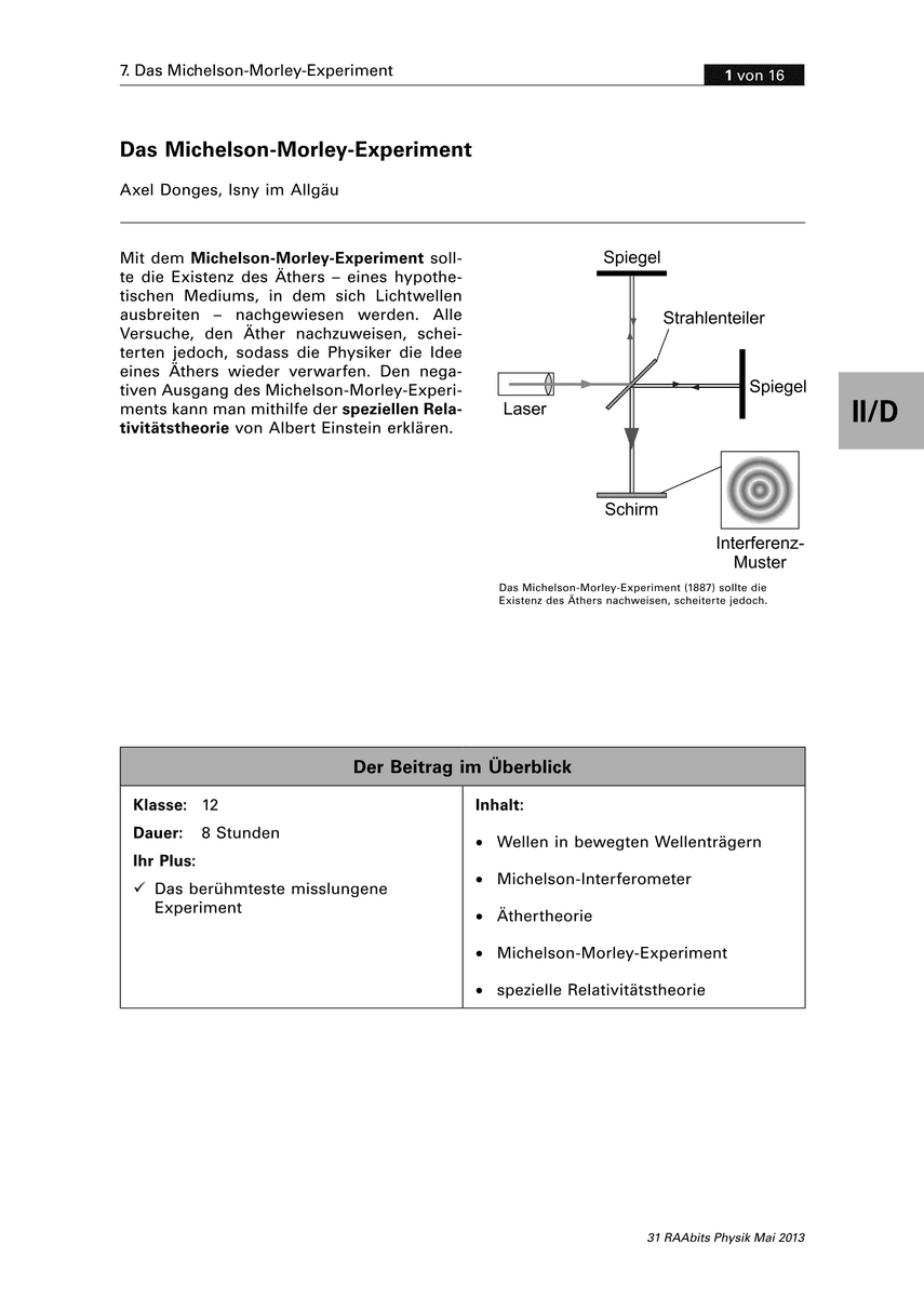 Das Michelson-Morley-Experiment Das Michelson-Morley-Experiment