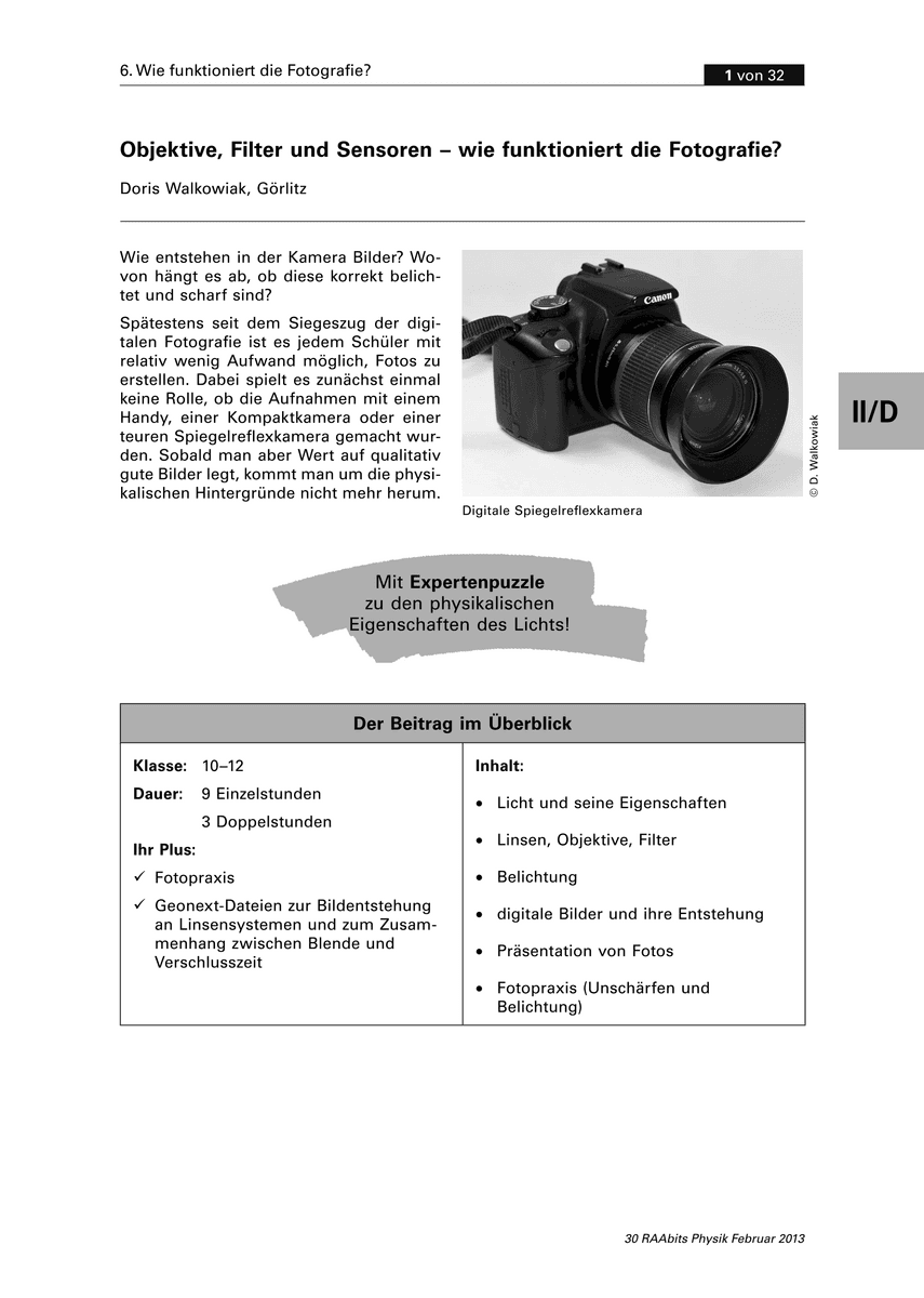 Objektive, Filter und Sensoren Objektive, Filter und Sensoren