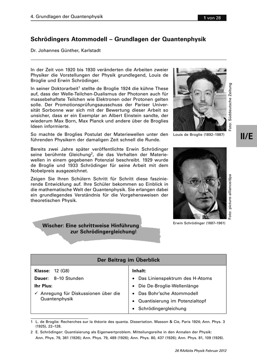 Schrödingers Atommodell Schrödingers Atommodell