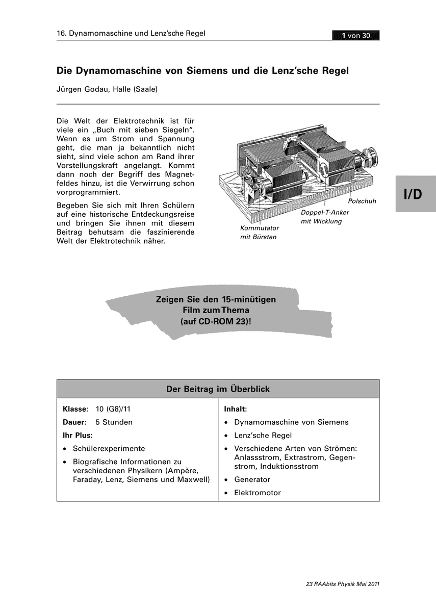 Die Dynamomaschine von Siemens und die Lenz’sche Regel Die Dynamomaschine von Siemens und die Lenz’sche Regel