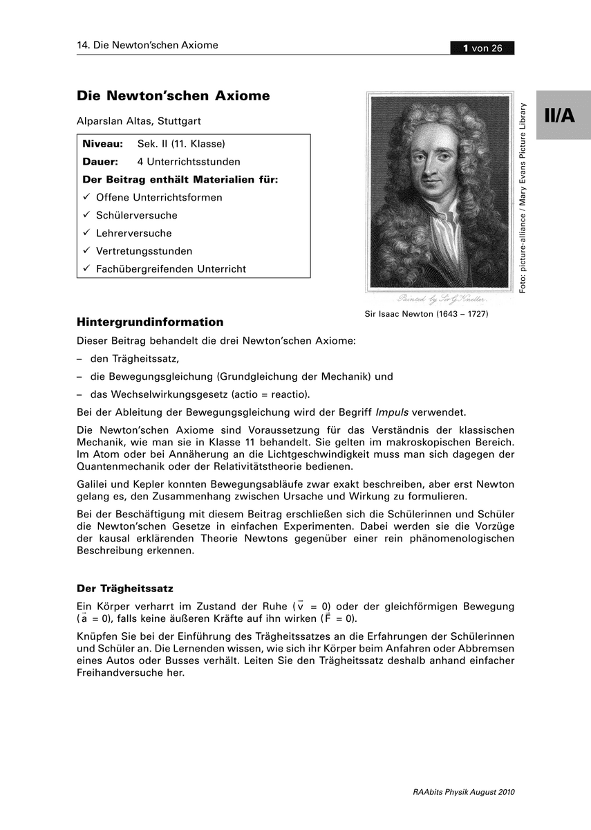 Die Newton’schen Axiome Die Newton’schen Axiome