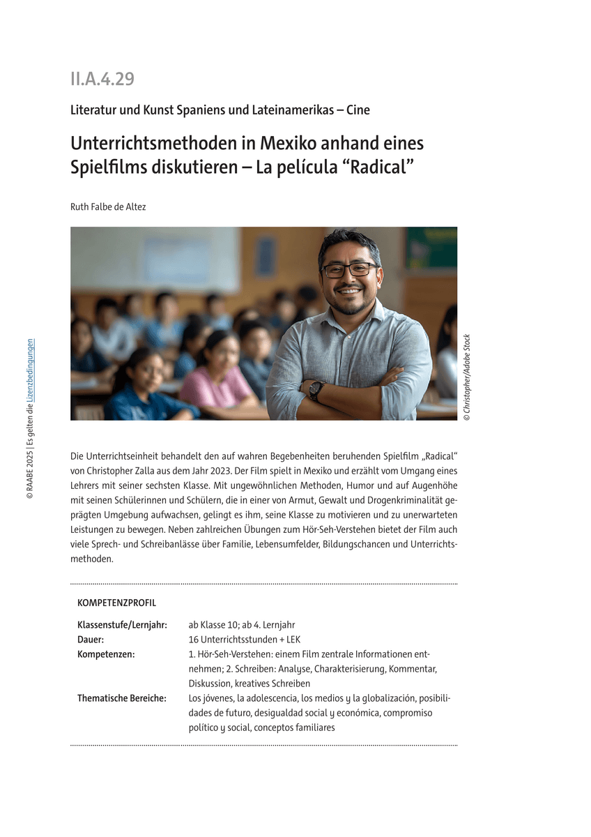Unterrichtsmethoden in Mexiko anhand eines Spielfilms diskutieren Unterrichtsmethoden in Mexiko anhand eines Spielfilms diskutieren