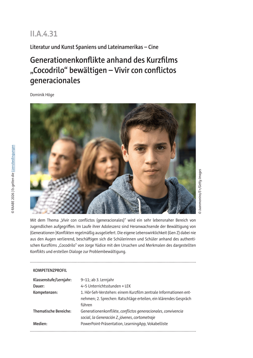 Generationenkonflikte anhand des Kurzfilms „Cocodrilo“ bewältigen Generationenkonflikte anhand des Kurzfilms „Cocodrilo“ bewältigen