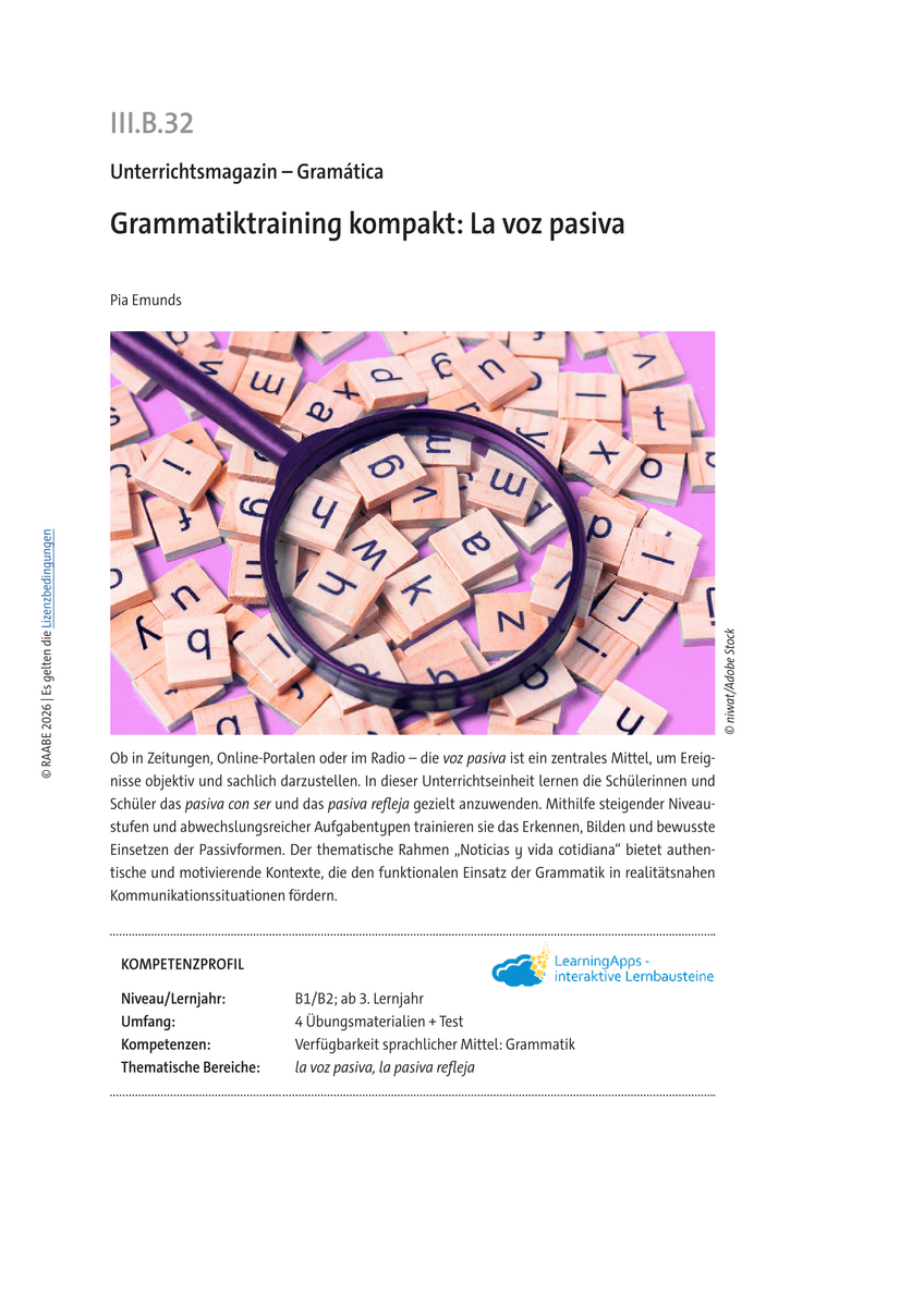 Grammatiktraining kompakt: La voz pasiva Grammatiktraining kompakt: La voz pasiva