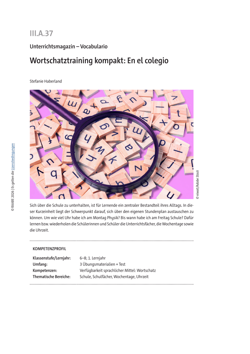 Wortschatztraining kompakt: En el colegio Wortschatztraining kompakt: En el colegio
