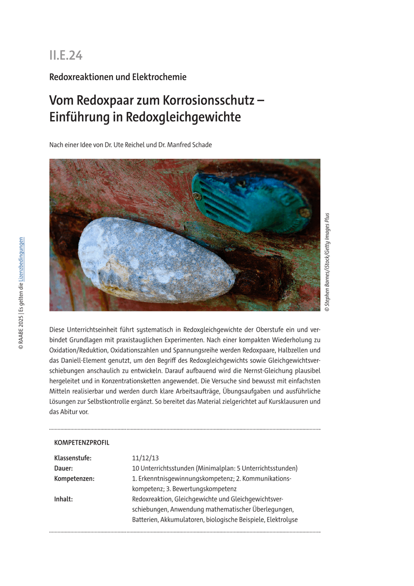 Vom Redoxpaar zum Korrosionsschutz Vom Redoxpaar zum Korrosionsschutz