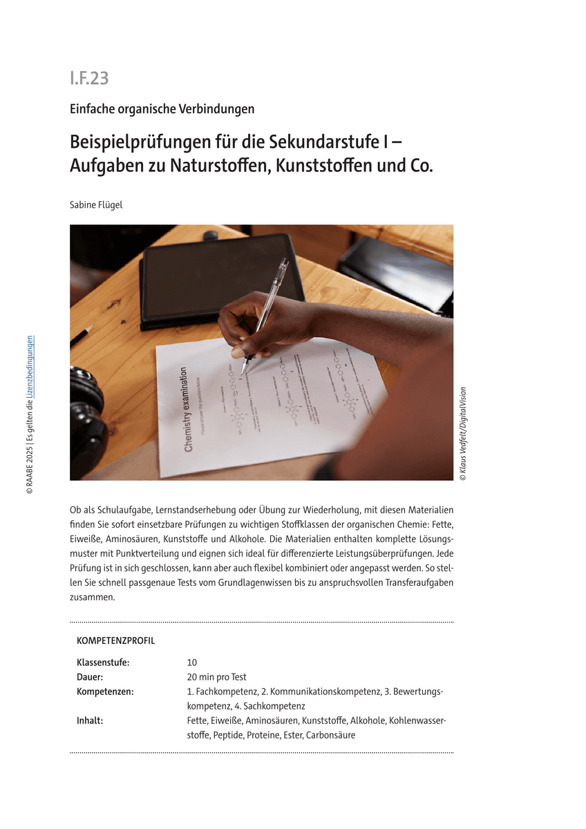 Beispielprüfungen Sekundarstufe I: Naturstoffe, Kunststoffe und Co. Beispielprüfungen Sekundarstufe I: Naturstoffe, Kunststoffe und Co.
