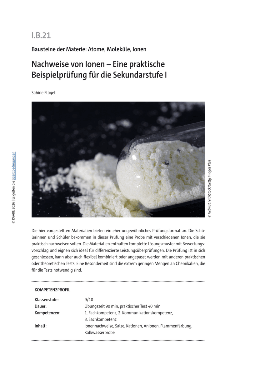 Beispielprüfung Sekundarstufe I: Nachweise von Ionen Beispielprüfung Sekundarstufe I: Nachweise von Ionen