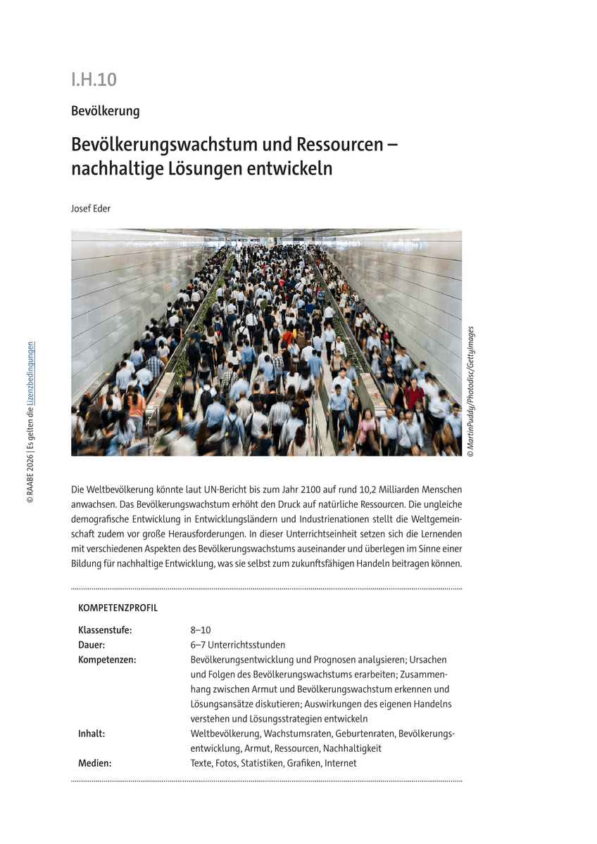 Bevölkerungswachstum und Ressourcen Bevölkerungswachstum und Ressourcen