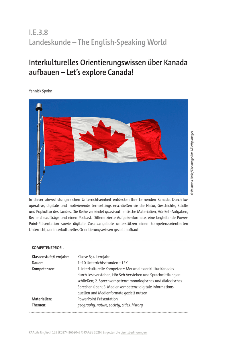 Interkulturelles Orientierungswissen über Kanada aufbauen Interkulturelles Orientierungswissen über Kanada aufbauen
