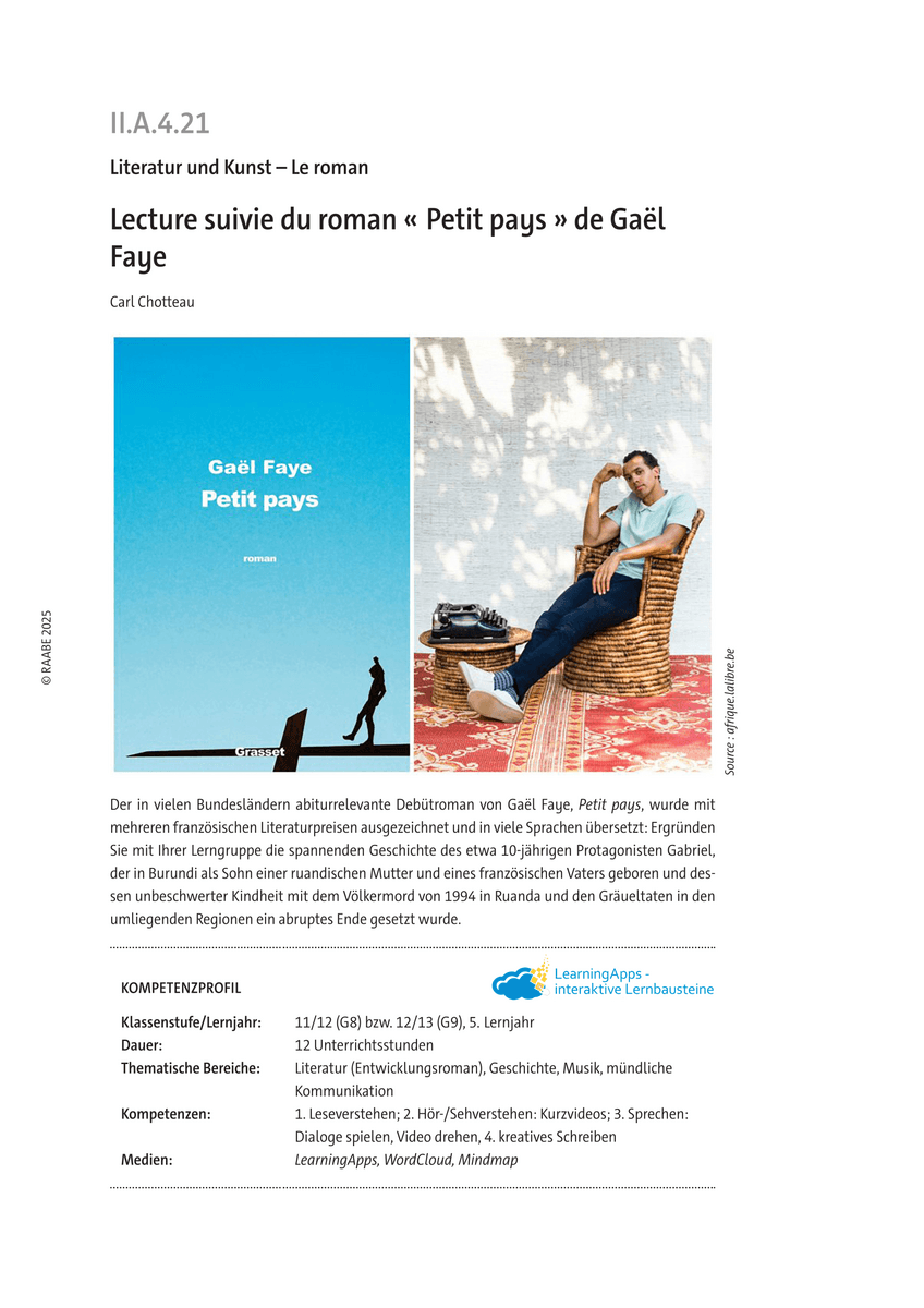 Lecture suivie du roman « Petit pays » de Gaël Faye Lecture suivie du roman « Petit pays » de Gaël Faye