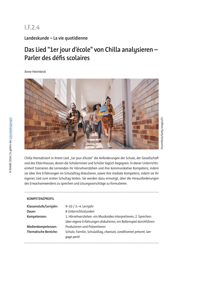 Das Lied "1er jour d’école" von Chilla analysieren Das Lied "1er jour d’école" von Chilla analysieren