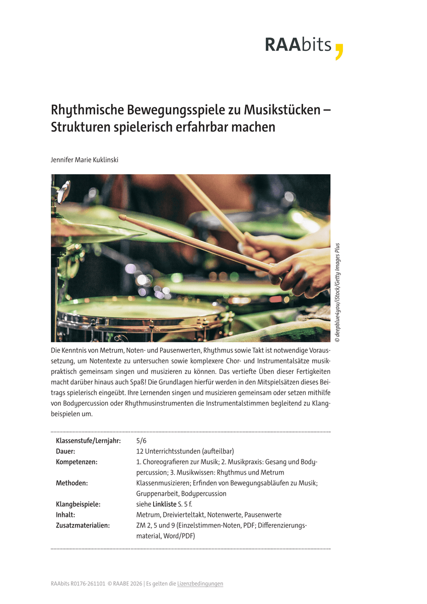 Rhythmische Bewegungsspiele zu Musikstücken Rhythmische Bewegungsspiele zu Musikstücken