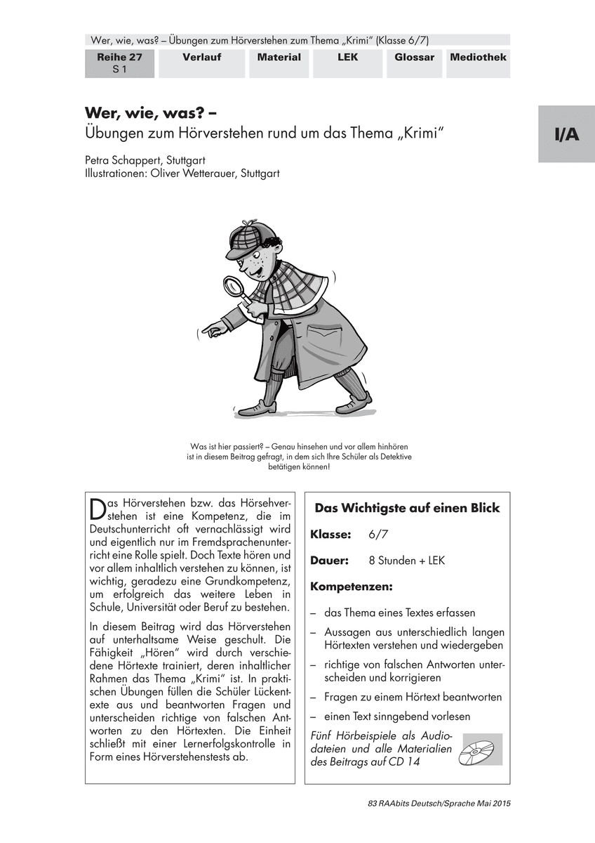 Übungen zum Hörverstehen rund um das Thema „Krimi“ Übungen zum Hörverstehen rund um das Thema „Krimi“