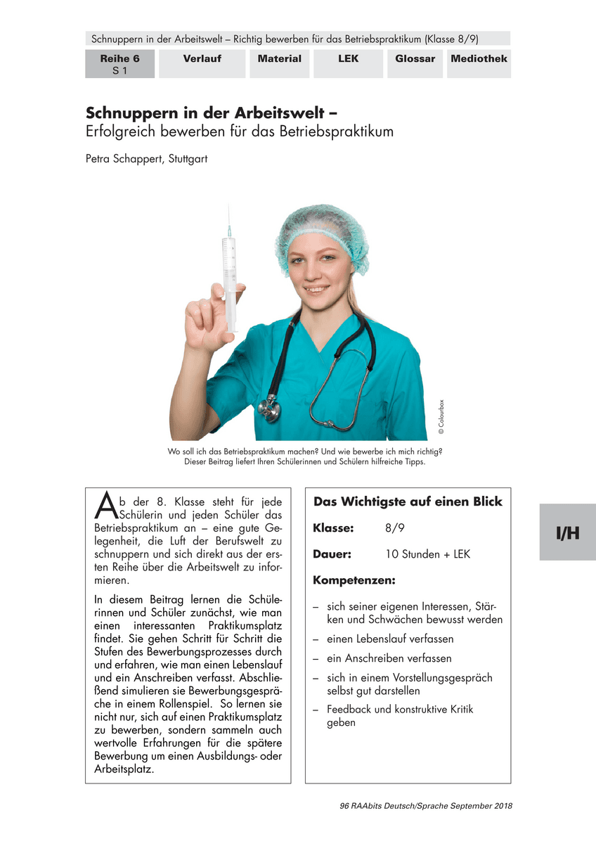 Schnuppern in der Arbeitswelt Schnuppern in der Arbeitswelt