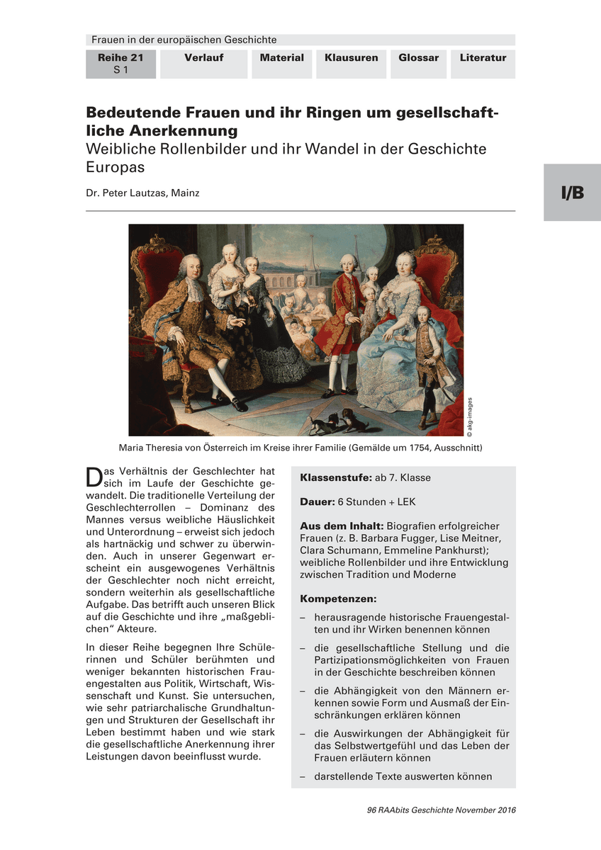 Bedeutende Frauen und ihr Ringen um gesellschaftliche Anerkennung Bedeutende Frauen und ihr Ringen um gesellschaftliche Anerkennung
