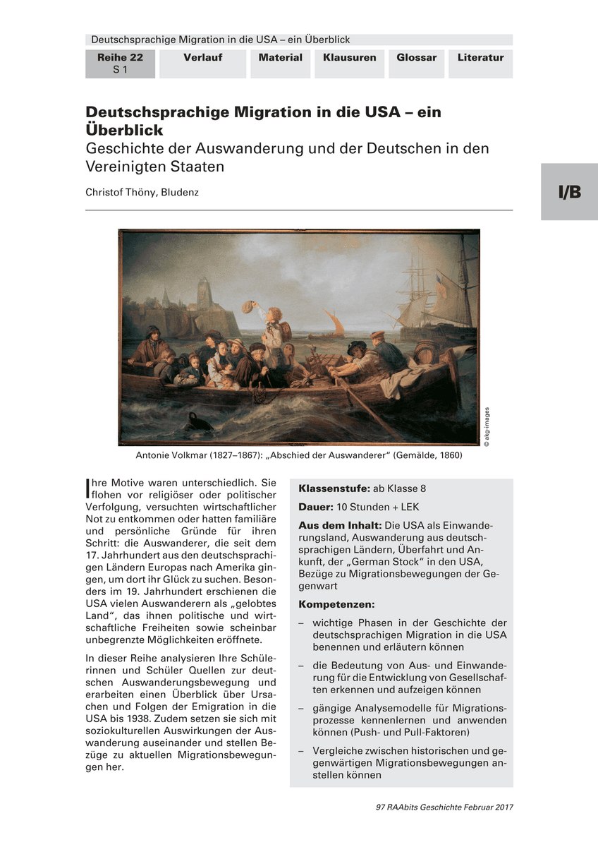 Deutschsprachige Migration in die USA – ein Überblick Deutschsprachige Migration in die USA – ein Überblick