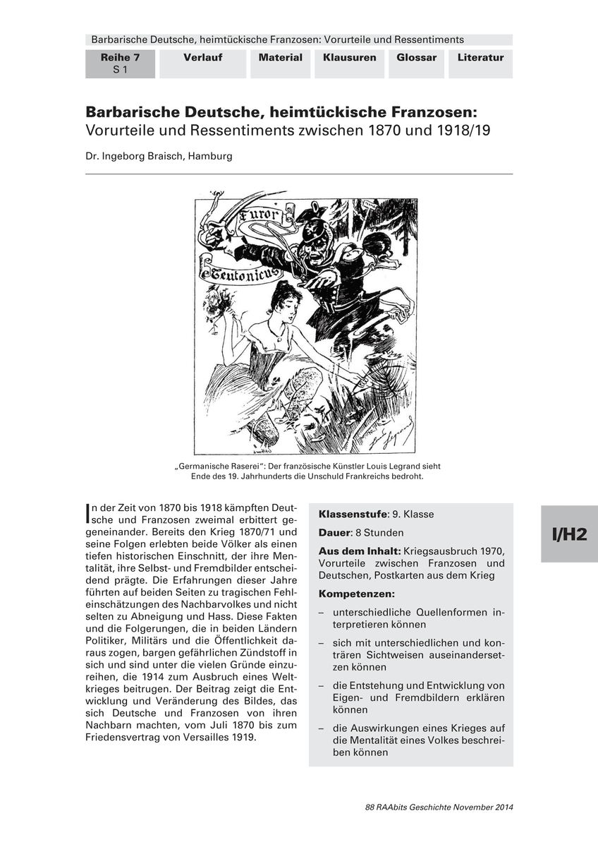 Barbarische Deutsche, heimtückische Franzosen Barbarische Deutsche, heimtückische Franzosen