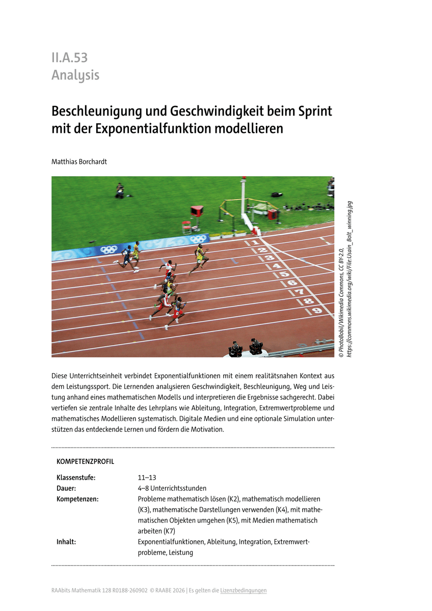 Beschleunigung und Geschwindigkeit beim Sprint mit der Exponentialfunktion modellieren Beschleunigung und Geschwindigkeit beim Sprint mit der Exponentialfunktion modellieren