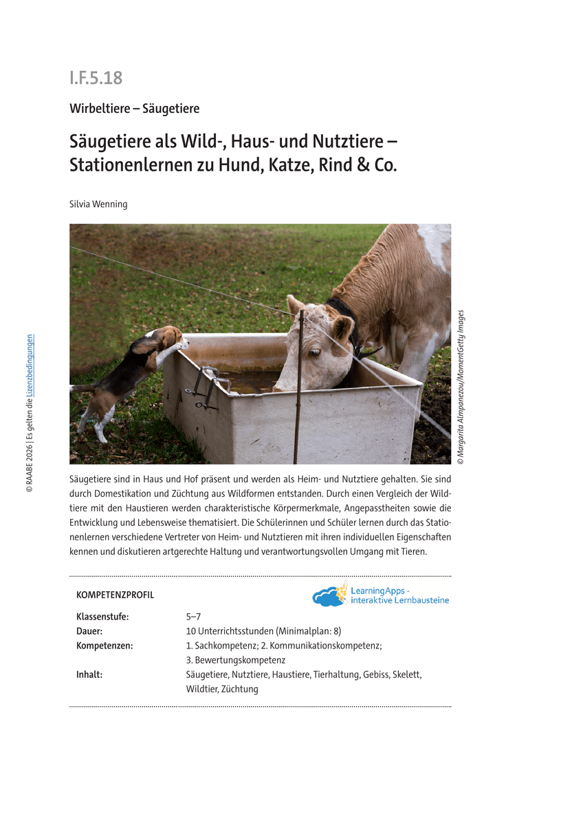 Säugetiere als Wild-, Haus- und Nutztiere Säugetiere als Wild-, Haus- und Nutztiere