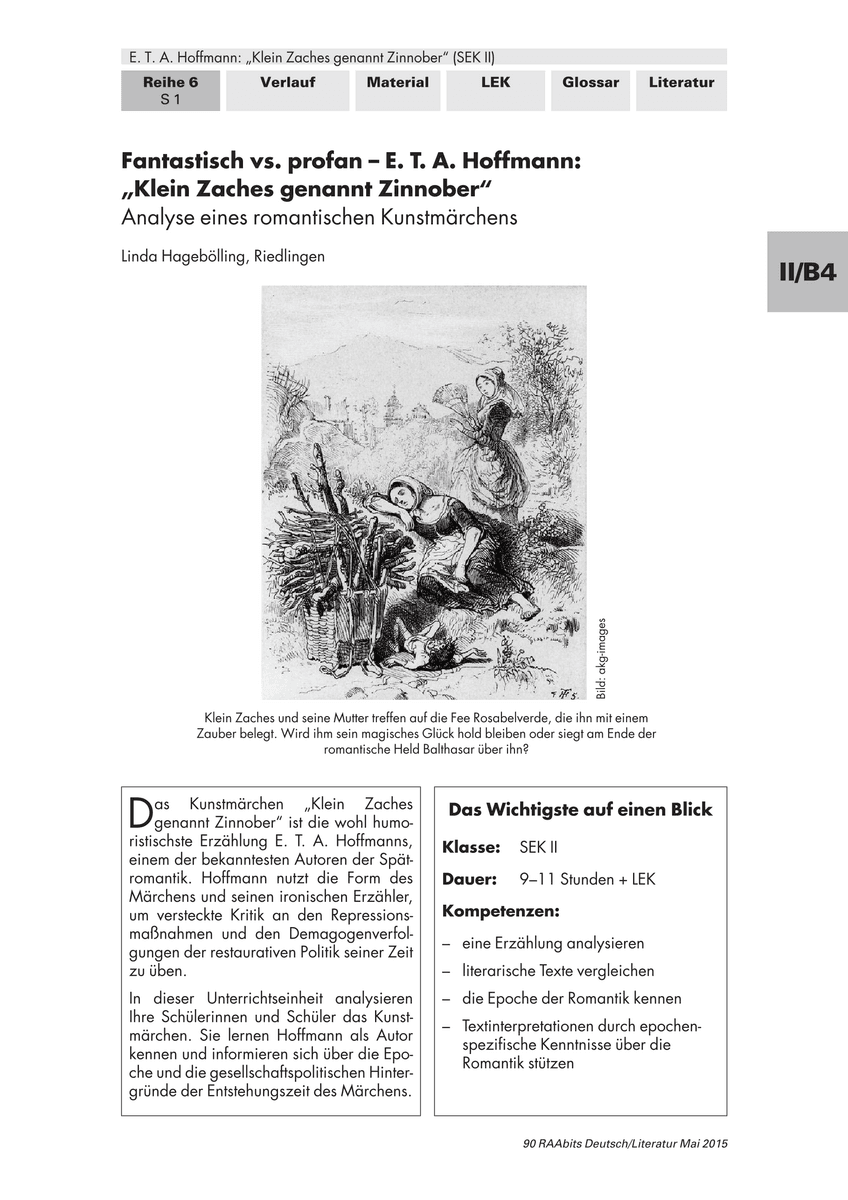 Fantastisch vs. profan – E. T. A. Hoffmann: „Klein Zaches genannt Zinnober“ Fantastisch vs. profan – E. T. A. Hoffmann: „Klein Zaches genannt Zinnober“