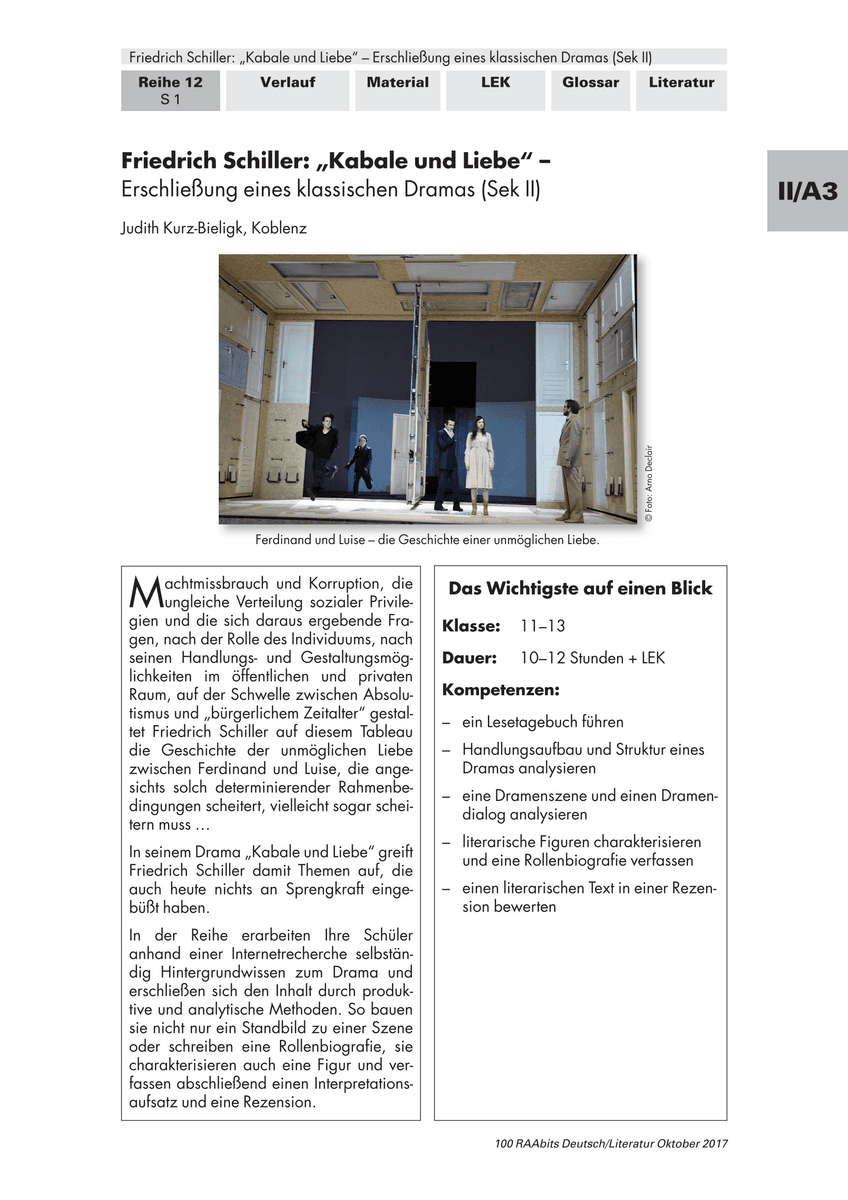 Friedrich Schiller: „Kabale und Liebe“ Friedrich Schiller: „Kabale und Liebe“