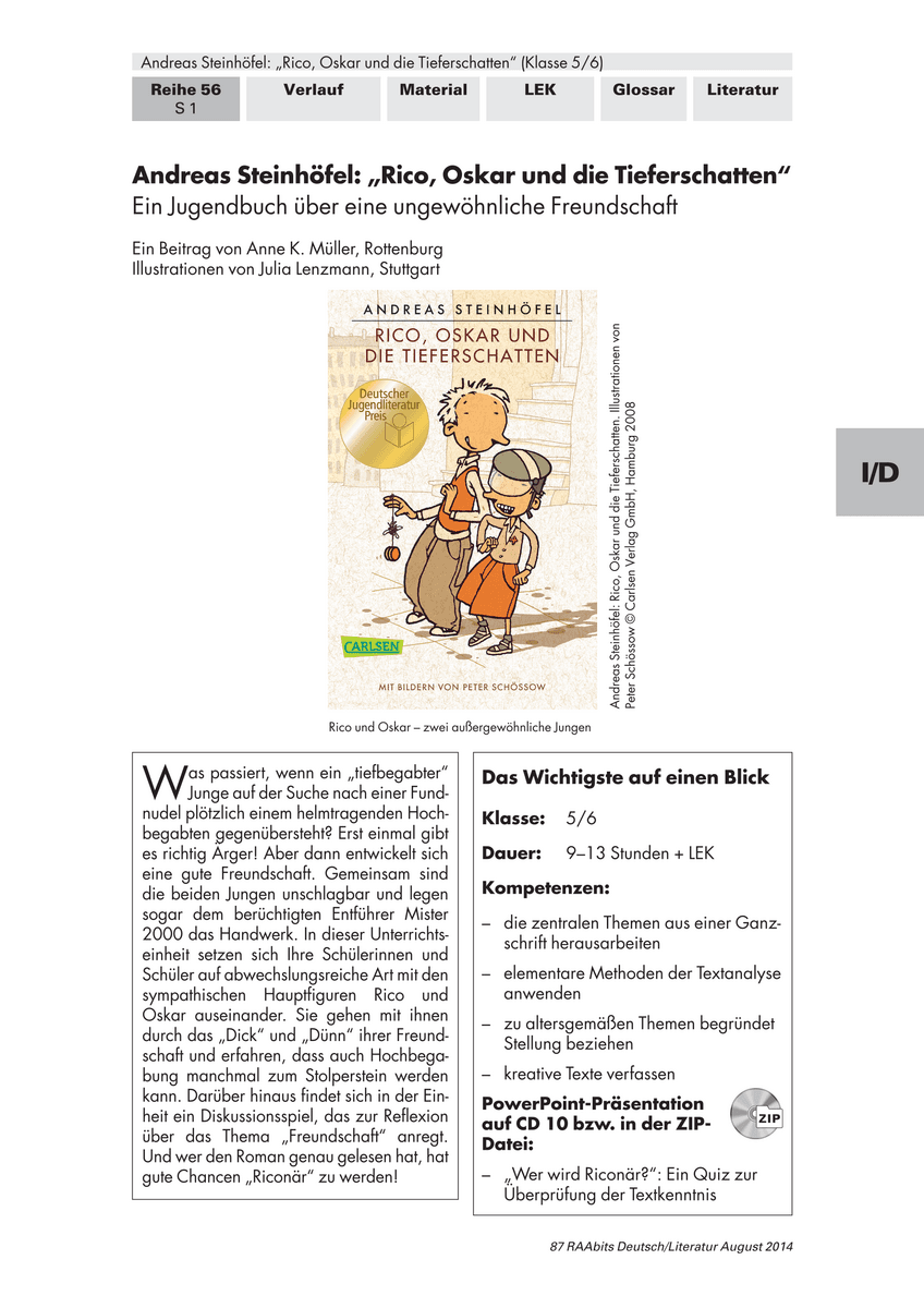 Andreas Steinhöfel: „Rico, Oskar und die Tieferschatten“ Andreas Steinhöfel: „Rico, Oskar und die Tieferschatten“