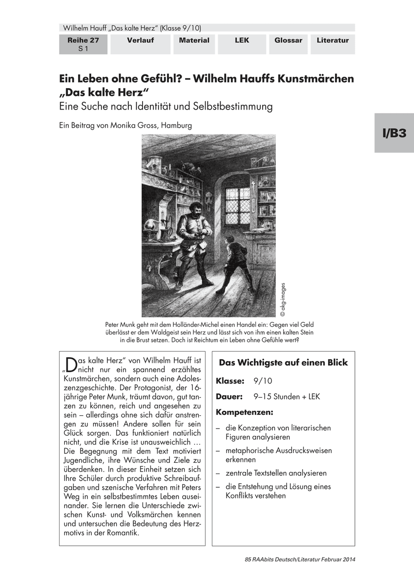 Ein Leben ohne Gefühl? – Wilhelm Hauffs Kunstmärchen „Das kalte Herz“ Ein Leben ohne Gefühl? – Wilhelm Hauffs Kunstmärchen „Das kalte Herz“