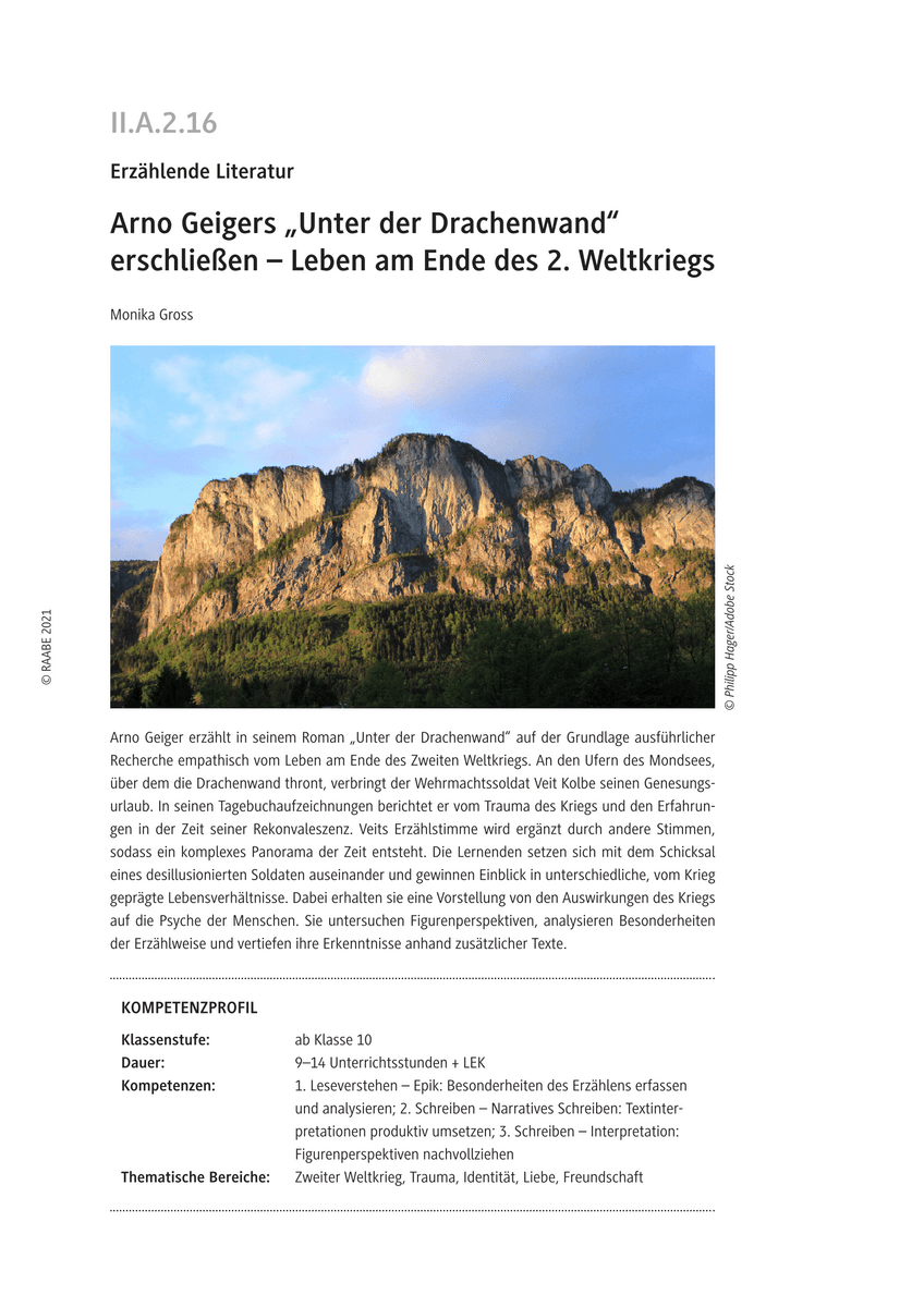 Arno Geigers „Unter der Drachenwand“ erschließen Arno Geigers „Unter der Drachenwand“ erschließen