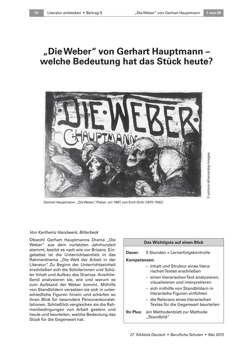 „Die Weber“ von Gerhart Hauptmann „Die Weber“ von Gerhart Hauptmann
